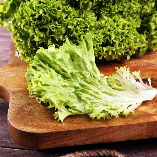 Fresh Lollo Bionda lettuce in a 0.15 kg Mishkat vegetable pack, showcasing crisp, green leafy lettuce with ruffled edges.