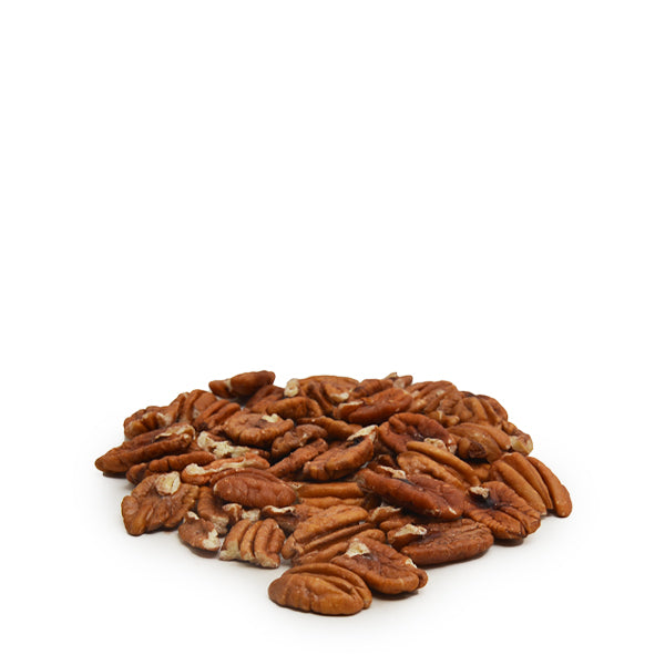 Roasted pecans from Fresh Nuts in a 0.25 kg pack, showing glossy, golden-brown pecan halves ready to eat.
