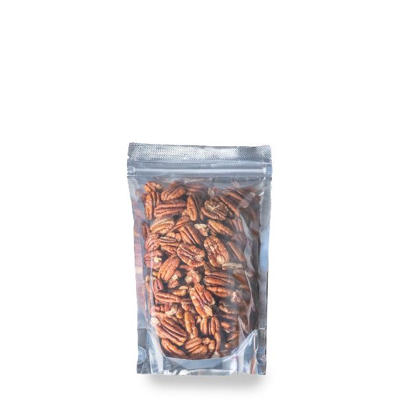 All-natural pecans in a 0.25 kg pack, showing fresh, whole pecans with rich brown shells from Fresh Nuts.