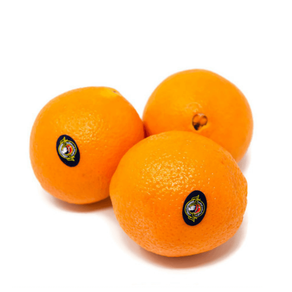 Fresh orange Navel fruits in a 7.5 kg carton from Sharbatly, showcasing bright orange citrus with textured peel.