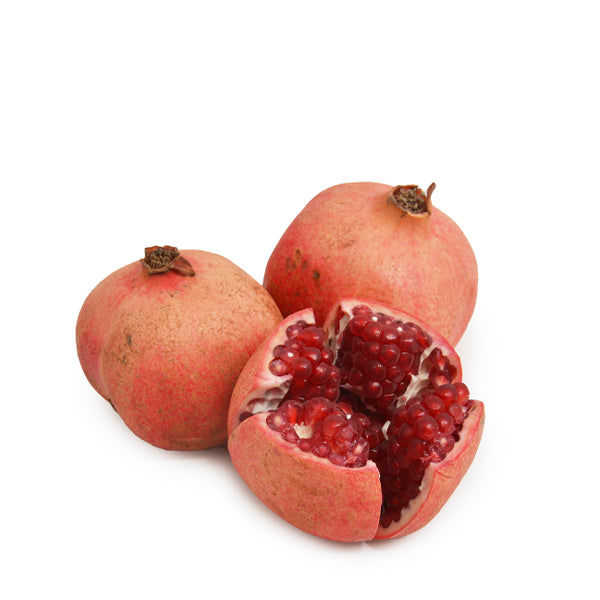 Fresh pomegranates in a 2 kg carton from Local Market, showing vibrant red fruit with smooth skin.