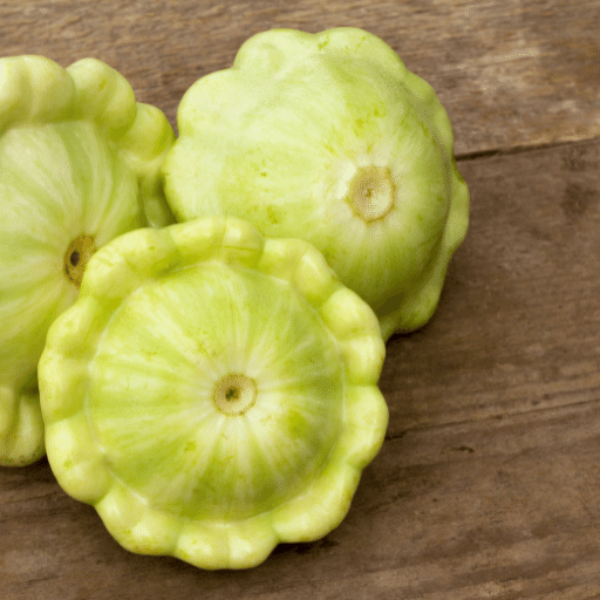 Fresh green patty pan squash from Holland, a vegetable in a 0.2 kg pack, with round, scalloped edges and vibrant green color.